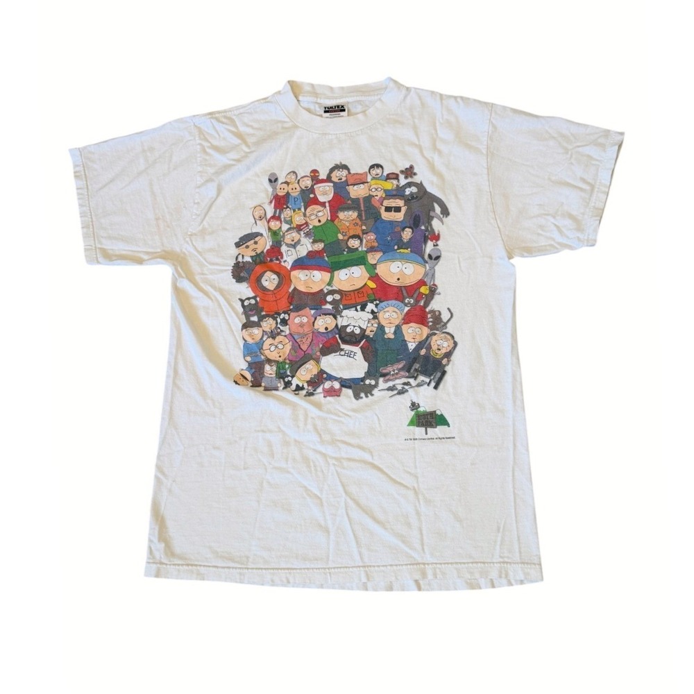 VTG 90s Tultex Unisex L White South Park Comedy Central Full Cast Promo T-Shirt